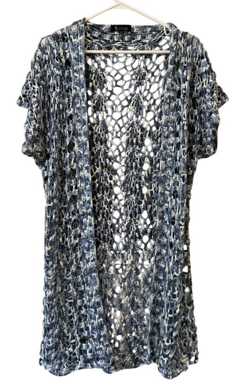 ii SISTERS Women Size Medium Open Front Crocheted Cardigan Beach Cover Up Knit
